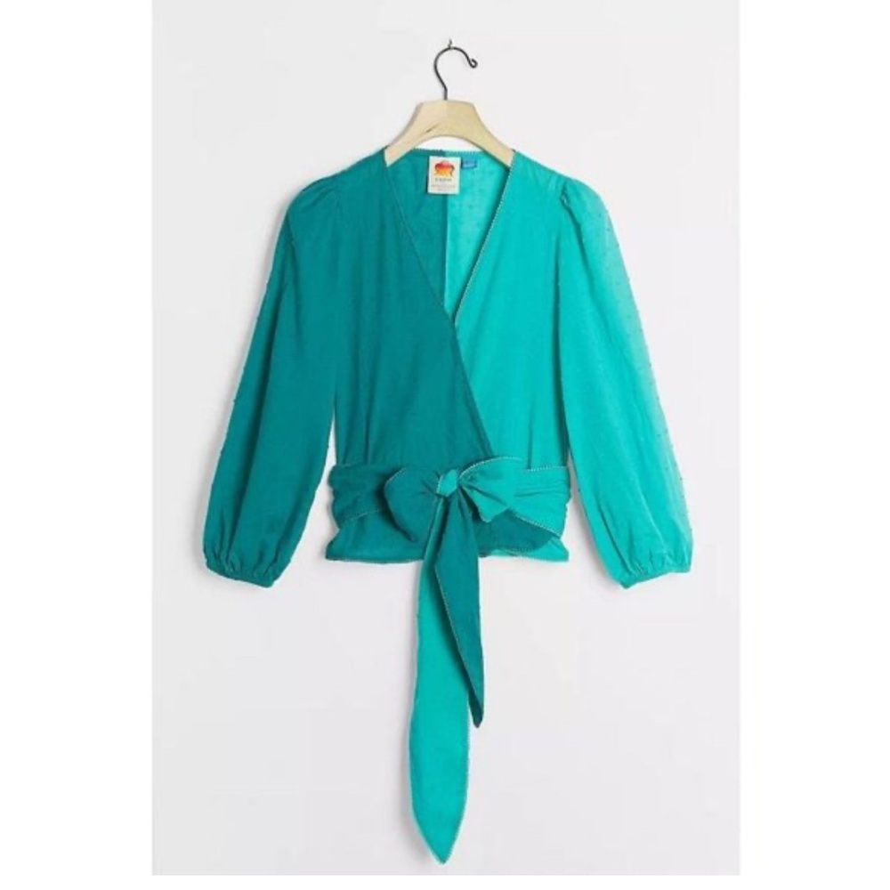 Teal Wrap Tie-Waist Women's Top